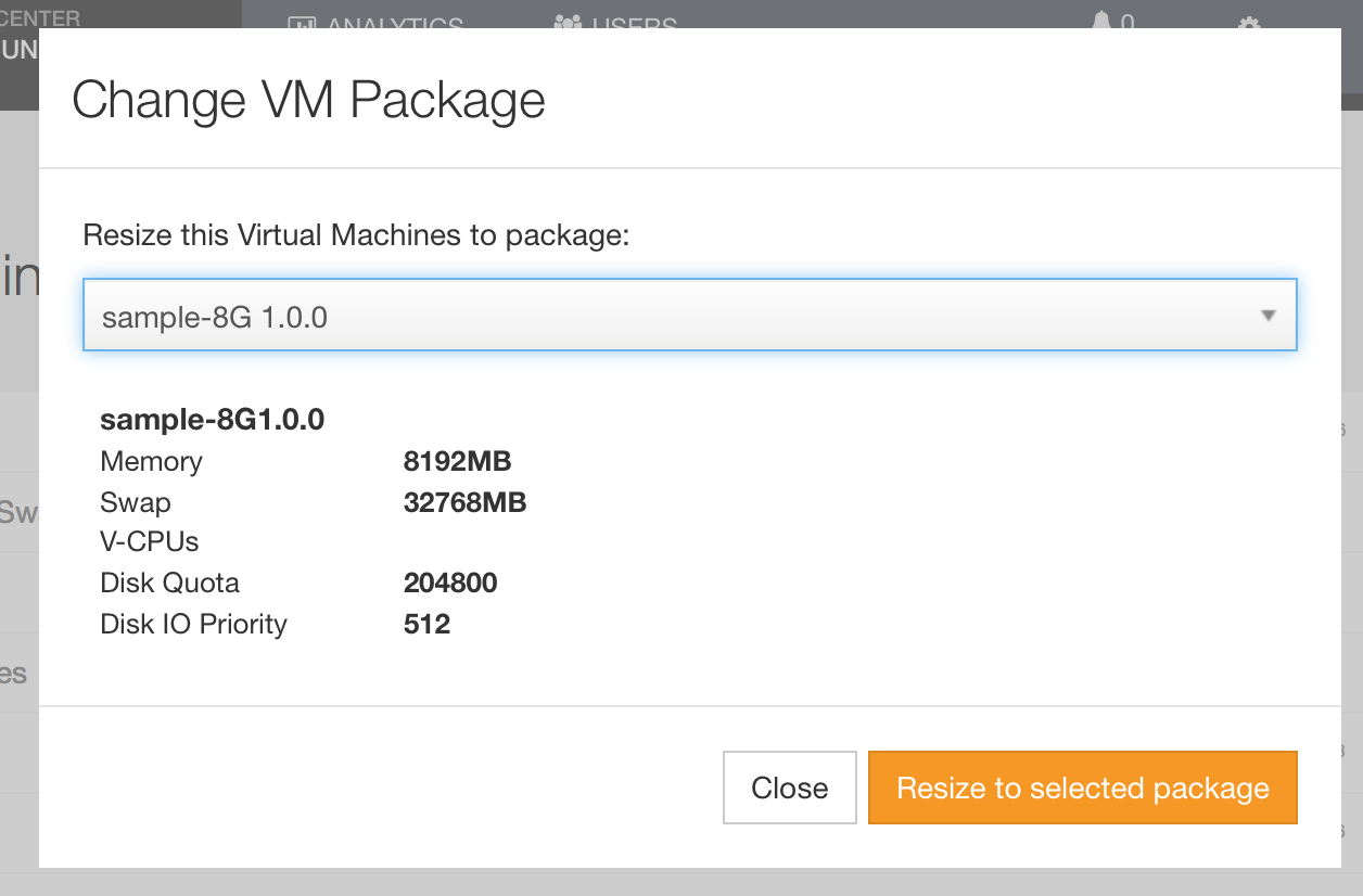 Choose a package to resize to