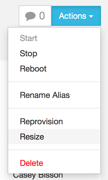 Select resize from the actions menu